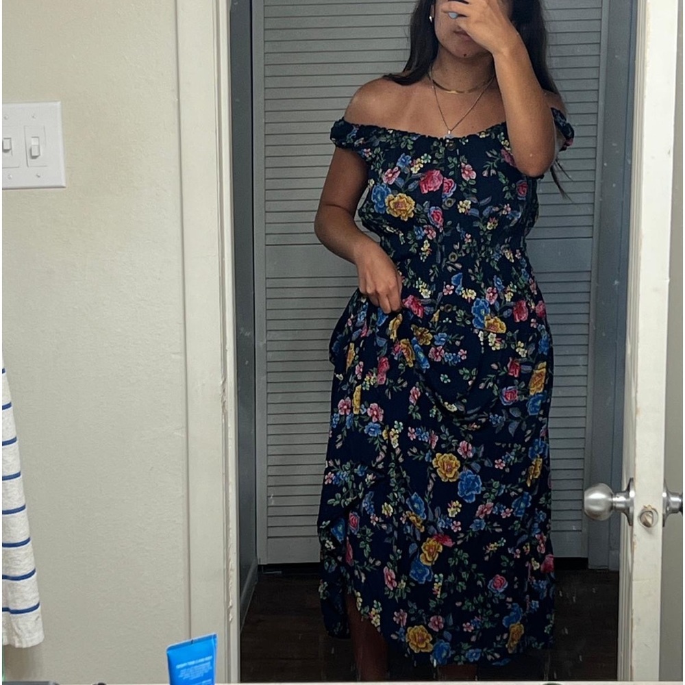 casual, fresh and elegant floral dress dark blue